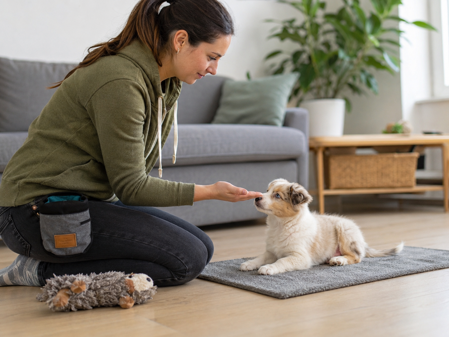 Séance d'éducation du chiot à domicile pour apprendre les bases du quotidien